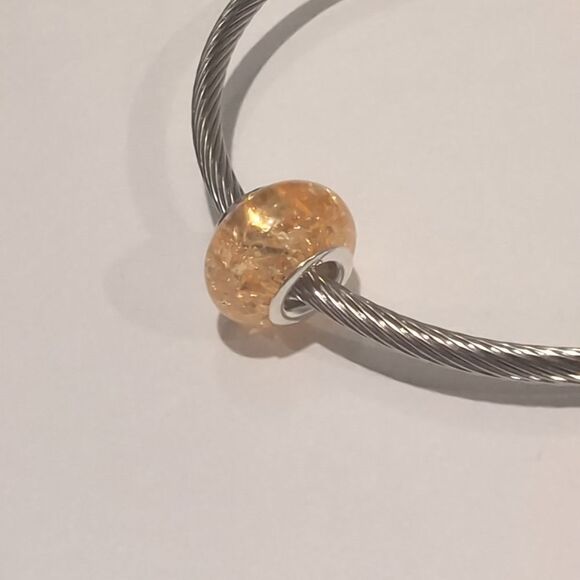Silver Peach "Crushed Glass" Charm for Pandora Style Bracelet - Picture 3 of 4